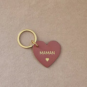 Porte clé cuir coeur maman