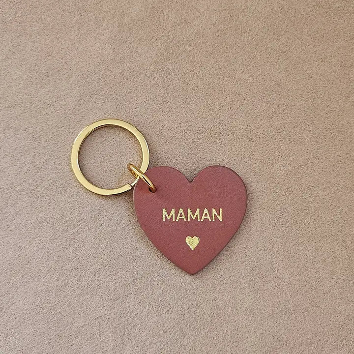 Porte clé cuir coeur maman