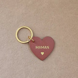 Porte clé cuir coeur maman