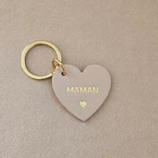 Porte clé cuir coeur maman