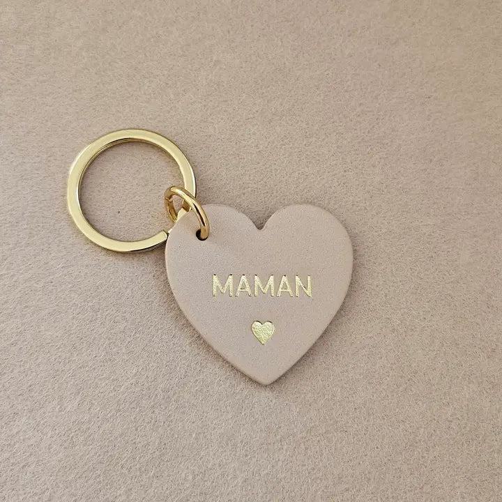 Porte clé cuir coeur maman