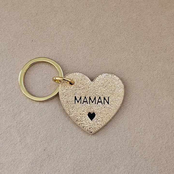 Porte clé cuir coeur maman