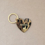 Porte clé cuir coeur maman